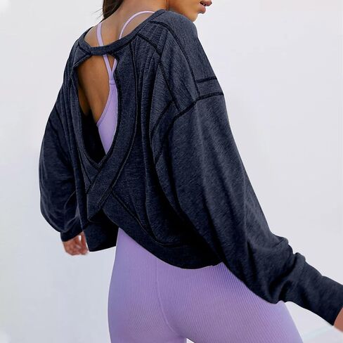 Workout Tops for Women Open Back Long Sleeve Shirts Trendy Yoga Gym Athletic Crop Tops Tshirts Fall Fashion 2025 in Kuwait