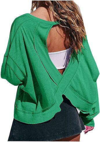 Workout Tops for Women Open Back Long Sleeve Shirts Trendy Yoga Gym Athletic Crop Tops Tshirts Fall Fashion 2025 in Kuwait