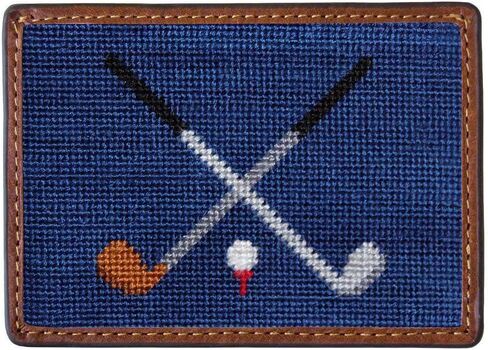 Crossed Clubs Credit Card Wallet in Blue by Smathers & Branson in Saudi Arabia