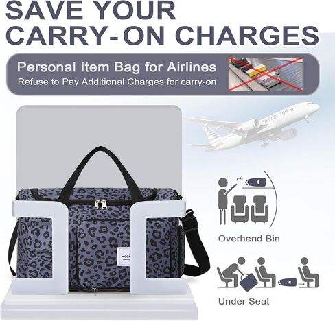 WOOMADA Foldable Travel Duffel Bag with Shoes Compartment, Overnight Bag with Wet Pocket, Weekender Carry On with cosmetic bag for Women(black leopard) in Kuwait