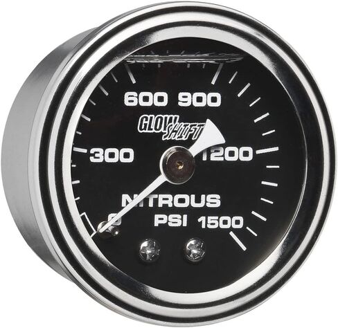 سائل Glowshift سائل مملوءة ميكانيكية 1،500 رطل/بوصة مربعة النيتروز مقياس الضغط الأسود - التثبيت على زجاجة NOS - 1/8-27 NPT - 1-1/2 "(38 ملم) القطر in Saudi Arabia