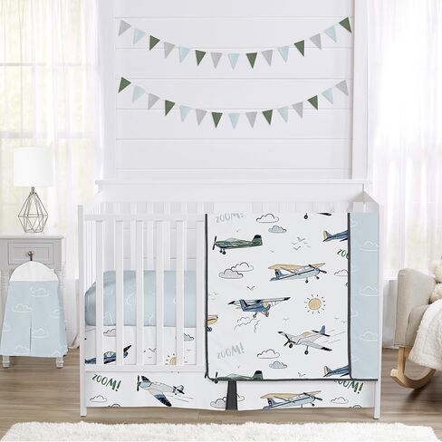 Sweet Jojo Designs American Football MVP Boy Baby Crib Bedding Set Infant Nursery Room Blanket Fitted Sheet Skirt Diaper Stacker 4pc Green Blue Red Vintage Helmet Field Goal Sports Themed Grey Stars in Saudi Arabia