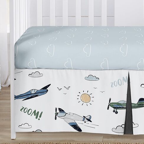Sweet Jojo Designs American Football MVP Boy Baby Crib Bedding Set Infant Nursery Room Blanket Fitted Sheet Skirt Diaper Stacker 4pc Green Blue Red Vintage Helmet Field Goal Sports Themed Grey Stars in Saudi Arabia