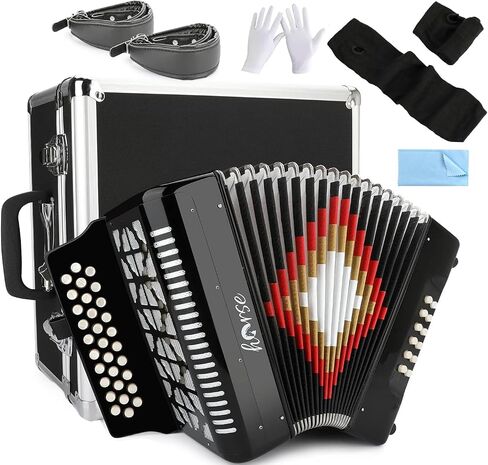 31-Key Diatonic Accordion 12 Bass G/C/F 3-Row Diatonic Accordion Instruments for Adults with Suitcase and Straps in Saudi Arabia