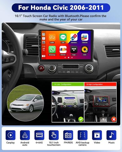 Android 13 Car Stereo Radio for Honda Civic 2006-2011，Android Car Radio with CarPlay Android Auto,10.1" Touch Screen Car Radio Support Bluetooth,GPS,HiFi,FM&AM,RDS,DSP,SWC + AHD Backup Camera in Saudi Arabia