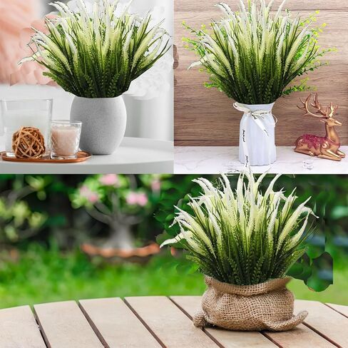 12 Bundles Artificial Greenery Plants Outdoor Fake Grass Shrubs UV Resistant Artificial Flowers Faux Plastic Plant for Farmhouse Garden Porch Patio Indoor Wedding Decoration (1#Green) in Saudi Arabia