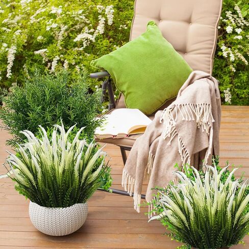 12 Bundles Artificial Greenery Plants Outdoor Fake Grass Shrubs UV Resistant Artificial Flowers Faux Plastic Plant for Farmhouse Garden Porch Patio Indoor Wedding Decoration (1#Green) in Saudi Arabia