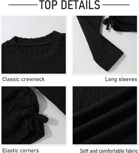 أطقم ملابس الفتيات تي شيرت بأكمام طويلة ورباط مضلع ومكشكش ورقبة دائرية وبنطلون مطبوع عليه صورة مموهة ملابس الفتيات in Kuwait