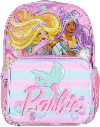 Barbie Mermaids 5-Piece 16" Girls Backpack School Lunch Bag Set with Gadget Case Carabiner and Rubber Zipper Dangle in Saudi Arabia