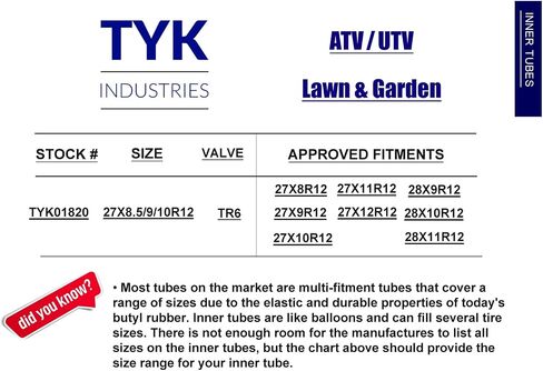 اثنان من Tyk 27x10-12 ، 27 × 12-12 ATV UTV إطارات أنابيب داخلية مع سيقان صمام معدني TR6 in Kuwait