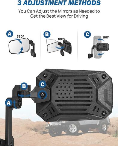 JOYTUTUS Wrangler Side Mirrors Replacement Compatible with Wrangler JK JKU 2007-2018, US Flag Pattern Wrangler JK Side Mirrors, Wider View No Vibrate & Wobble in Kuwait