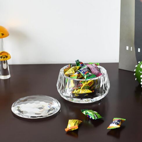Crystal Storage Jar, Glass Makeup Storage Container, Crystal Candy Dish Tiny Hand-Cut Small Decorative Bowl, Diamond-Cut Luxury Cosmetic Organizer for Vanity, Bathroom, Kitchen Decor in Saudi Arabia