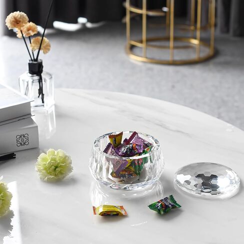 Crystal Storage Jar, Glass Makeup Storage Container, Crystal Candy Dish Tiny Hand-Cut Small Decorative Bowl, Diamond-Cut Luxury Cosmetic Organizer for Vanity, Bathroom, Kitchen Decor in Saudi Arabia