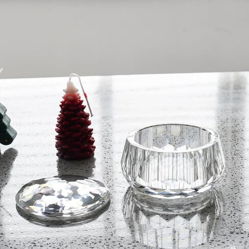 Crystal Storage Jar, Glass Makeup Storage Container, Crystal Candy Dish Tiny Hand-Cut Small Decorative Bowl, Diamond-Cut Luxury Cosmetic Organizer for Vanity, Bathroom, Kitchen Decor in Saudi Arabia