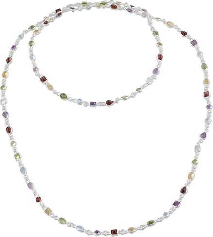 Novica Artisan Handmade MultiGemstone Long Station Netclace Garnet Amethyst Citrine India [1.7 in L x 0.8 in W × 0.3 في D] "ألوان مبهجة" in Saudi Arabia