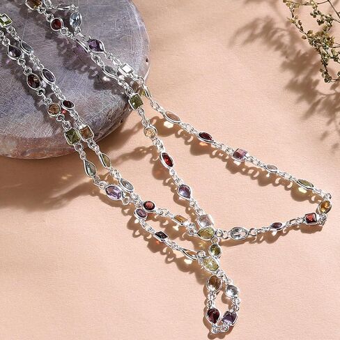 Novica Artisan Handmade MultiGemstone Long Station Netclace Garnet Amethyst Citrine India [1.7 in L x 0.8 in W × 0.3 في D] "ألوان مبهجة" in Saudi Arabia