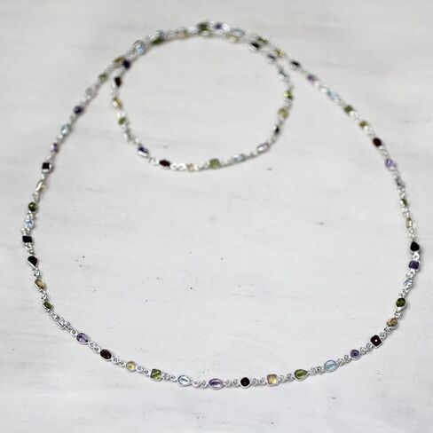 Novica Artisan Handmade MultiGemstone Long Station Netclace Garnet Amethyst Citrine India [1.7 in L x 0.8 in W × 0.3 في D] "ألوان مبهجة" in Saudi Arabia
