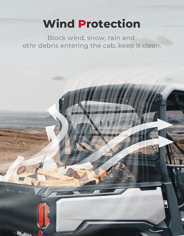 الزجاج الأمامي Kemimoto UTV ، النافذة الخلفية لشاشة الرياح الخلفية مع لوحة انزلاق متوافقة مع Defender HD 5/8 / 10 / MAX 2016 2017 2018 2019 2020 2021 2022 2023 2024 in Saudi Arabia