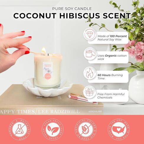 Naturals Soy Candle - Coconut Hibiscus Scented, 100% Pure Soy Wax, Kosher, Non-Toxic, Long-Lasting Burn - 7.5 oz in Saudi Arabia