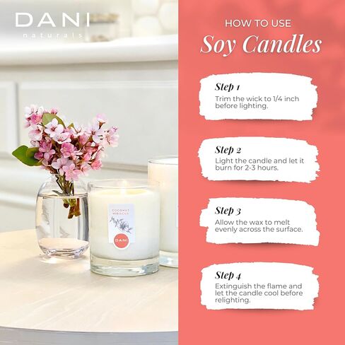 Naturals Soy Candle - Coconut Hibiscus Scented, 100% Pure Soy Wax, Kosher, Non-Toxic, Long-Lasting Burn - 7.5 oz in Saudi Arabia