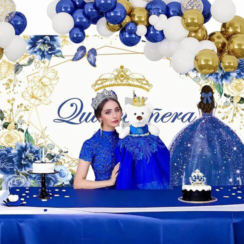 7x5ft Quinceañera 15th Birthday Backdrop Mis Quince Anos 15th Party Decorations for Sweet Girl Princess Red Gold Glitter Floral Crown Butterfly Banner Photography Background Party Favors in Saudi Arabia