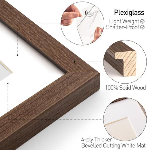 Yaetm 8x10 Picture Frame with Mat for 5x7 – Brown Walnut, Rustic Solid Wood Frame 8 x 10 with Tempered Glass for Art Print & Picture, Display on Tabletop & Wall (Single, Walnut) in Saudi Arabia