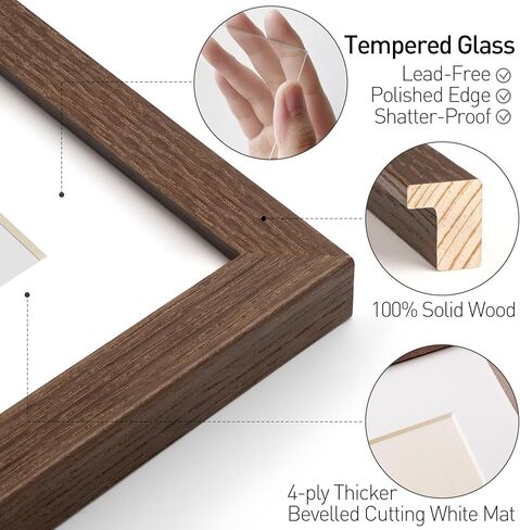 Yaetm 8x10 Picture Frame with Mat for 5x7 – Brown Walnut, Rustic Solid Wood Frame 8 x 10 with Tempered Glass for Art Print & Picture, Display on Tabletop & Wall (Single, Walnut) in Kuwait