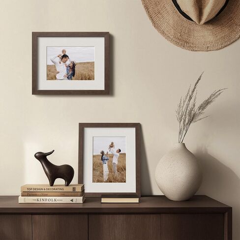 Yaetm 8x10 Picture Frame with Mat for 5x7 – Brown Walnut, Rustic Solid Wood Frame 8 x 10 with Tempered Glass for Art Print & Picture, Display on Tabletop & Wall (Single, Walnut) in Saudi Arabia