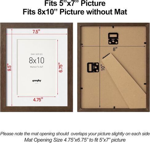 Yaetm 8x10 Picture Frame with Mat for 5x7 – Brown Walnut, Rustic Solid Wood Frame 8 x 10 with Tempered Glass for Art Print & Picture, Display on Tabletop & Wall (Single, Walnut) in Saudi Arabia