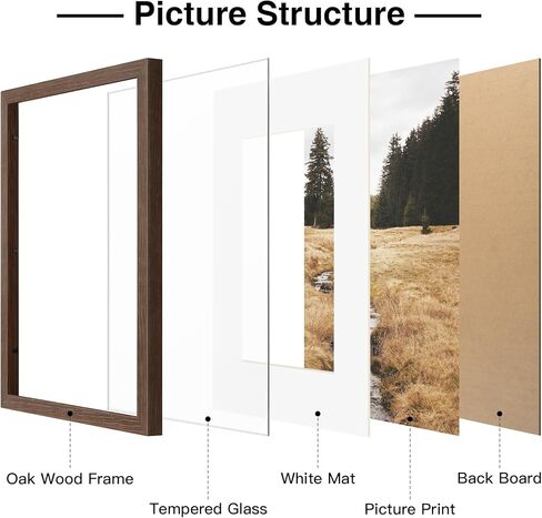 Yaetm 8x10 Picture Frame with Mat for 5x7 – Brown Walnut, Rustic Solid Wood Frame 8 x 10 with Tempered Glass for Art Print & Picture, Display on Tabletop & Wall (Single, Walnut) in Kuwait