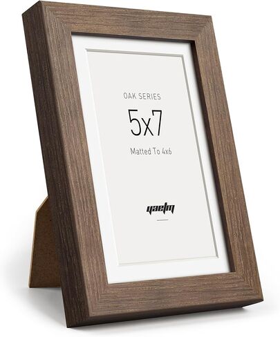 Yaetm 8x10 Picture Frame with Mat for 5x7 – Brown Walnut, Rustic Solid Wood Frame 8 x 10 with Tempered Glass for Art Print & Picture, Display on Tabletop & Wall (Single, Walnut) in Kuwait