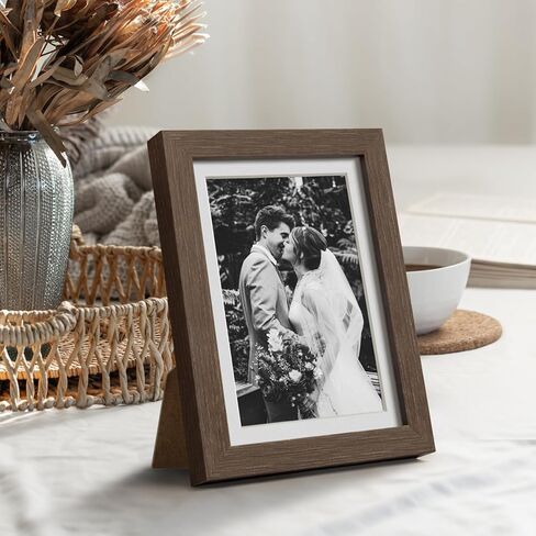 Yaetm 8x10 Picture Frame with Mat for 5x7 – Brown Walnut, Rustic Solid Wood Frame 8 x 10 with Tempered Glass for Art Print & Picture, Display on Tabletop & Wall (Single, Walnut) in Kuwait