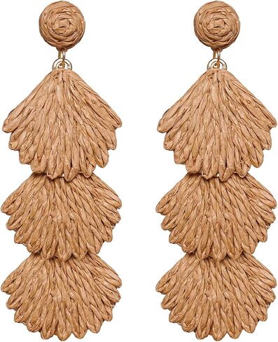 أقراط Raffia Dangle للنساء - بيان Boho Rattan Drop Jewelry مع تصميم Shell ، وملحقات شاطئ الصيف خفيفة الوزن الشاطئ in Kuwait