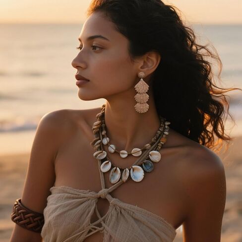 أقراط Raffia Dangle للنساء - بيان Boho Rattan Drop Jewelry مع تصميم Shell ، وملحقات شاطئ الصيف خفيفة الوزن الشاطئ in Kuwait