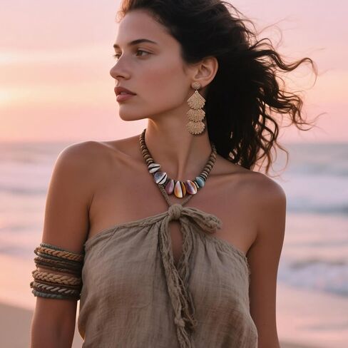 أقراط Raffia Dangle للنساء - بيان Boho Rattan Drop Jewelry مع تصميم Shell ، وملحقات شاطئ الصيف خفيفة الوزن الشاطئ in Kuwait