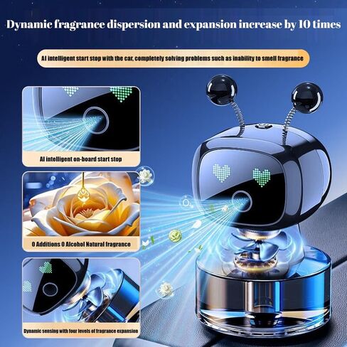 Robot Intelligent Aromatherapy Machine, Smart Cute Robot Car Air Freshener - Fine Spray/Fillable/Four-Gear Adjustment/Vibration Sensing/On-Off/Large Capacity Long-Lasting Fragrance/Black-V2(Cologne) in Saudi Arabia