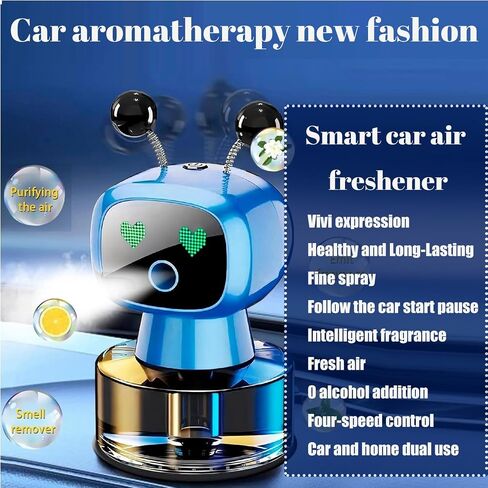 Robot Intelligent Aromatherapy Machine, Smart Cute Robot Car Air Freshener - Fine Spray/Fillable/Four-Gear Adjustment/Vibration Sensing/On-Off/Large Capacity Long-Lasting Fragrance/Black-V2(Cologne) in Saudi Arabia