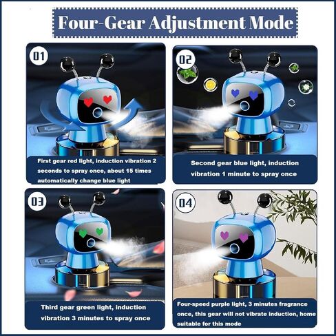 Robot Intelligent Aromatherapy Machine, Smart Cute Robot Car Air Freshener - Fine Spray/Fillable/Four-Gear Adjustment/Vibration Sensing/On-Off/Large Capacity Long-Lasting Fragrance/Black-V2(Cologne) in Saudi Arabia