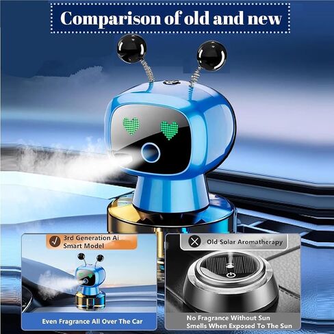 Robot Intelligent Aromatherapy Machine, Smart Cute Robot Car Air Freshener - Fine Spray/Fillable/Four-Gear Adjustment/Vibration Sensing/On-Off/Large Capacity Long-Lasting Fragrance/Black-V2(Cologne) in Saudi Arabia