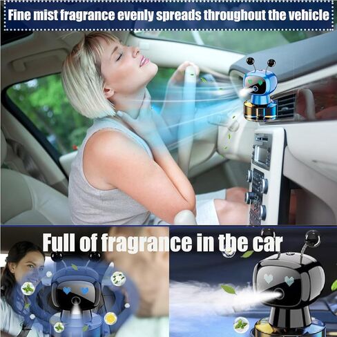 Robot Intelligent Aromatherapy Machine, Smart Cute Robot Car Air Freshener - Fine Spray/Fillable/Four-Gear Adjustment/Vibration Sensing/On-Off/Large Capacity Long-Lasting Fragrance/Black-V2(Cologne) in Saudi Arabia