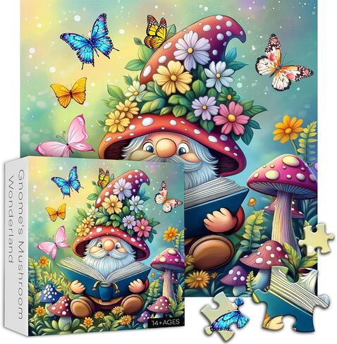 Cute Gnome Puzzles for Adults 1000 Piece, Nature Cactus Succulent Plant Themed, Funny Spring Gnome Jigsaw Puzzles Challenging in Kuwait