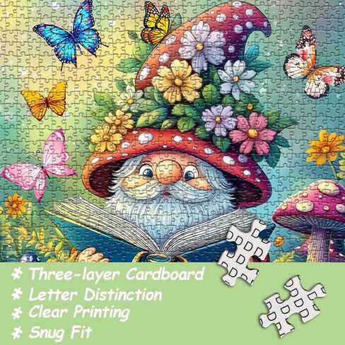 Cute Gnome Puzzles for Adults 1000 Piece, Nature Cactus Succulent Plant Themed, Funny Spring Gnome Jigsaw Puzzles Challenging in Kuwait