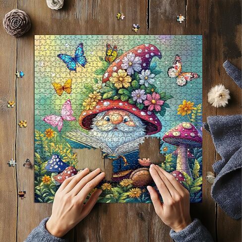 Cute Gnome Puzzles for Adults 1000 Piece, Nature Cactus Succulent Plant Themed, Funny Spring Gnome Jigsaw Puzzles Challenging in Kuwait
