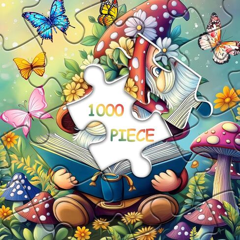 Cute Gnome Puzzles for Adults 1000 Piece, Nature Cactus Succulent Plant Themed, Funny Spring Gnome Jigsaw Puzzles Challenging in Kuwait