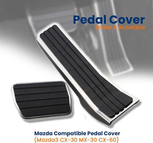 BEETECH Car Pedal Covers Compatible with Mazda3 CX-30 MX-30 CX-60 Stainless Steel Accelerator Gas Brake Pedal Set Silver with Non-Slip Rubber Mazda Car Accessories in Saudi Arabia