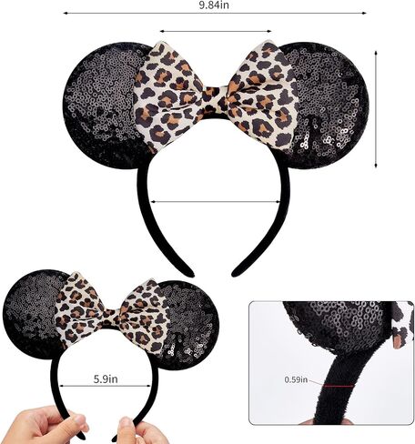 Handmade Sparkly Mouse Ears Headband for Adults & Kids | Upgraded Wide Band |Velvet Non-Slip Band, All-Day Comfort in Kuwait