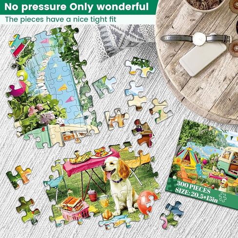 300 Piece Puzzles for Adults,Fun Puppies Puzzle for Adults Teens,Large Piece Cute Dogs Jigsaw Puzzle for Kids Ages 8-10 10-12,Glossy Sturdy Pieces,Challenging Family Game Great Gift Idea,20.5 x 15 in in Kuwait