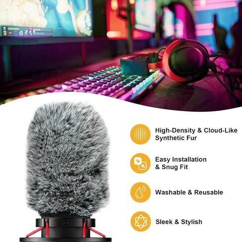مرشح الزجاج الأمامي/البوب ​​لميكروفونات HyperX QuadCast (S) - غطاء ميكروفون فروي لتقليل ضوضاء الرياح والضوضاء المحيطة مع وصول الفتحة العلوية لزر كتم الصوت (وردي فروي) in Saudi Arabia