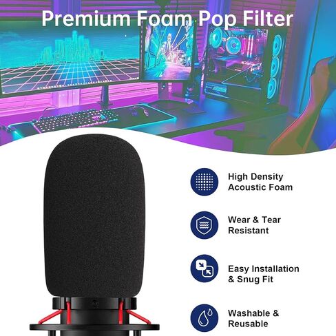 مرشح الزجاج الأمامي/البوب ​​لميكروفونات HyperX QuadCast (S) - غطاء ميكروفون فروي لتقليل ضوضاء الرياح والضوضاء المحيطة مع وصول الفتحة العلوية لزر كتم الصوت (وردي فروي) in Saudi Arabia