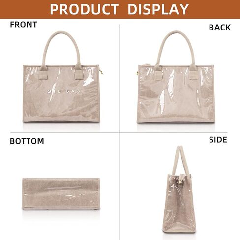 PVC Tote Bag for Women, Upgrade Plastic Tote Bag Trendy Kraft Paper Bag Women's Letters Print Tote Bag Shoulder Bag in Kuwait